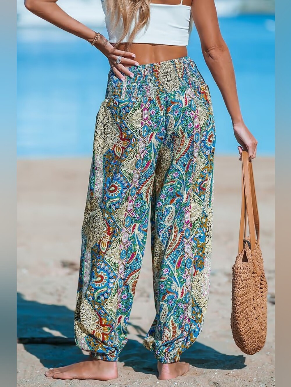 Paisley Smocked Waist Tapered Leg Cover-Up Pants 💥 BRAND NEW 💥 - Picture 2 of 5